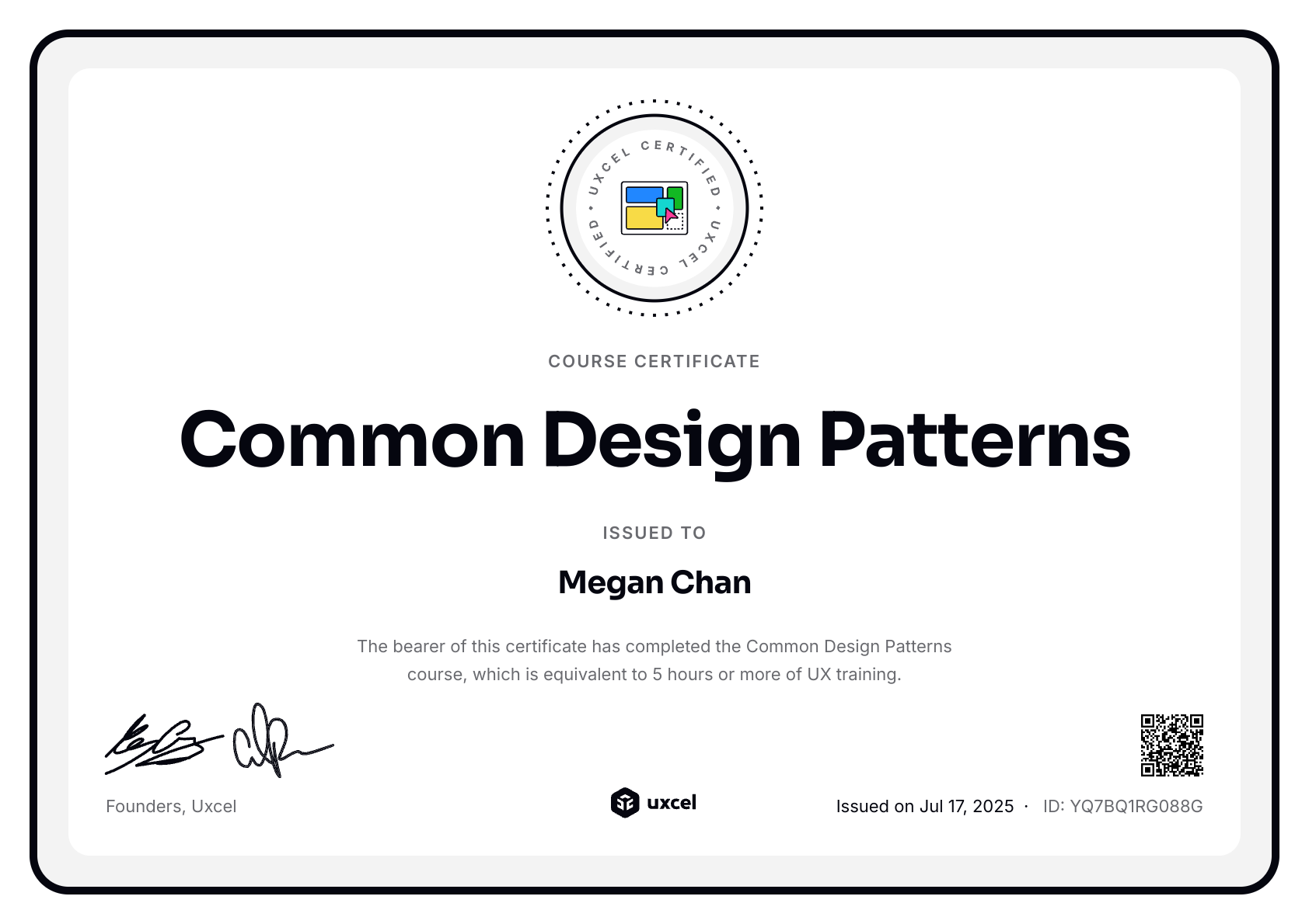 Megan C's certificate